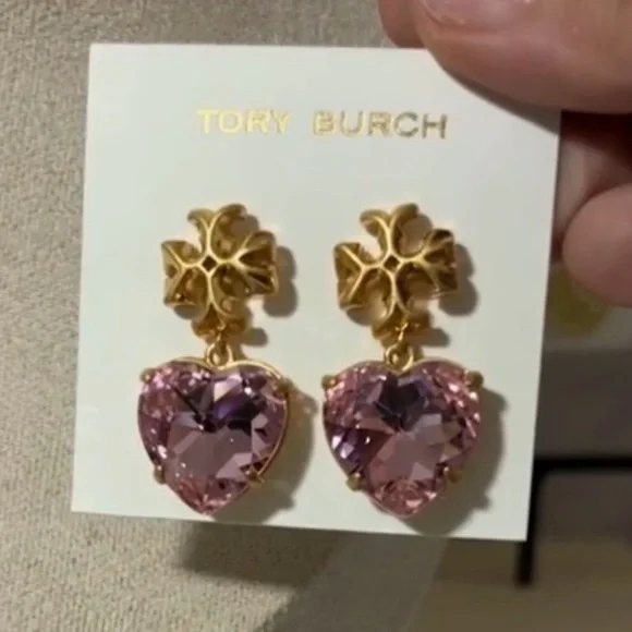 NWT authentic Tory Burch Gold and Pink Heart Earrings - Picture 2 of 4